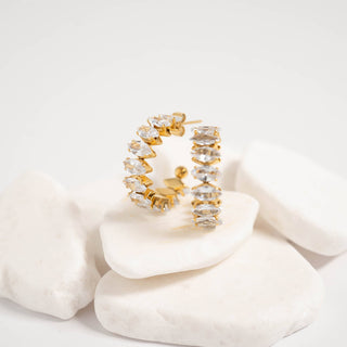 Marquis CZ Stone Hoop Earrings | 18K Gold PVD + Stainless Steel