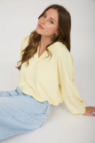 Kara Split Neck Cropped Knit Top | Oatmeal