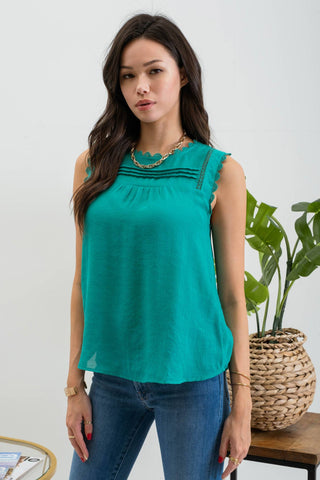 Shelly Sleeveless Lace Edge Woven Top | Multiple Colors