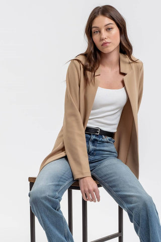 Nelly Notched Collar Long Line Blazer | Khaki