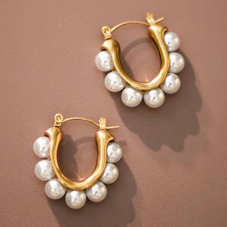 Pearl Hoop Earrings | 18K Gold Dipped Stainless Steel