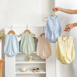 Charlie Checkered Romper | Khaki + White