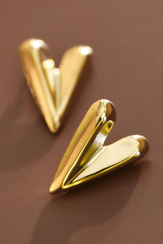 Large Heart Stud Drop Earrings | 18K Gold Plated Waterproof Stainless Steel