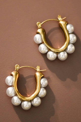 Pearl Hoop Earrings | 18K Gold Dipped Stainless Steel