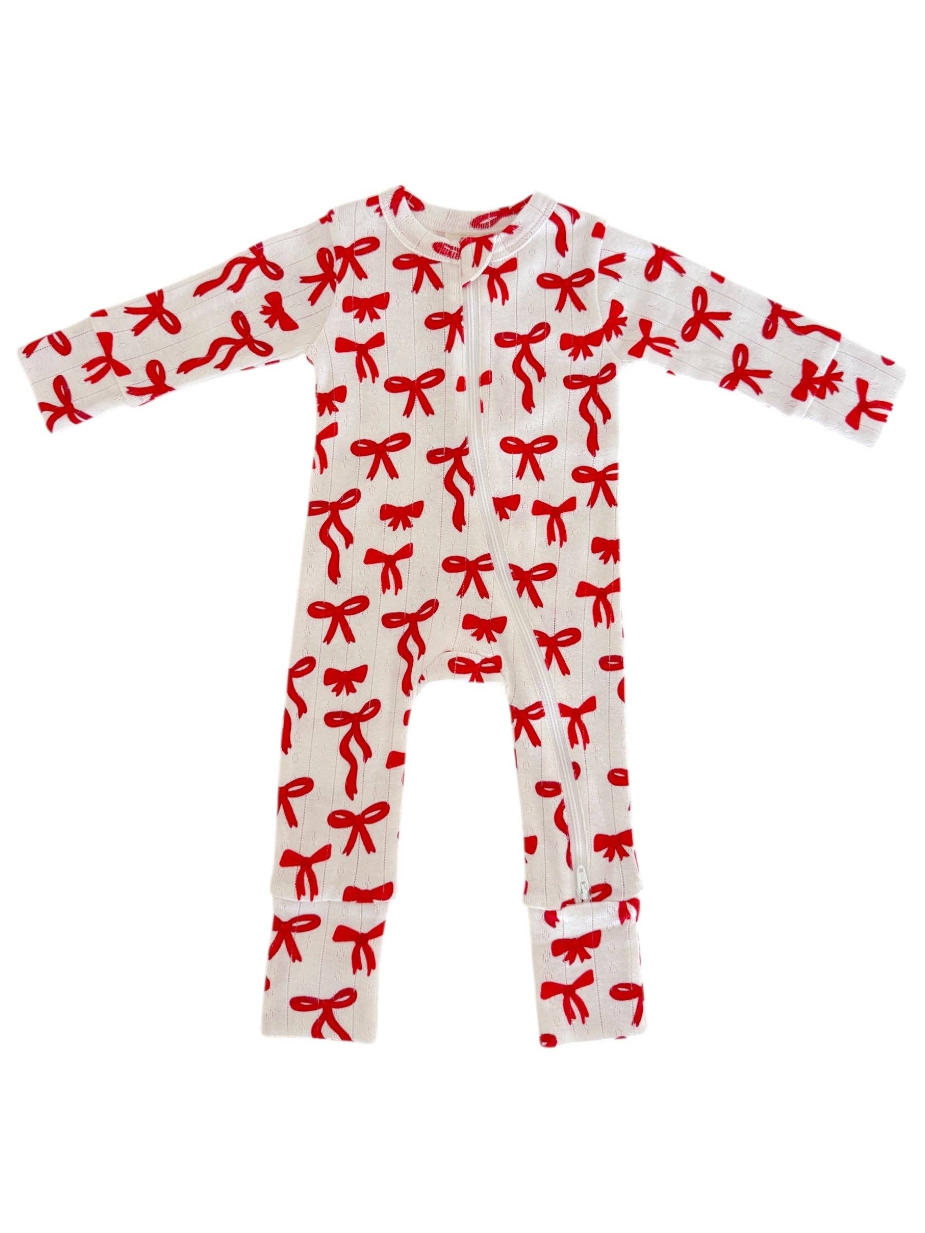 Red Bows Organic Pointelle 2-Way Zip Romper