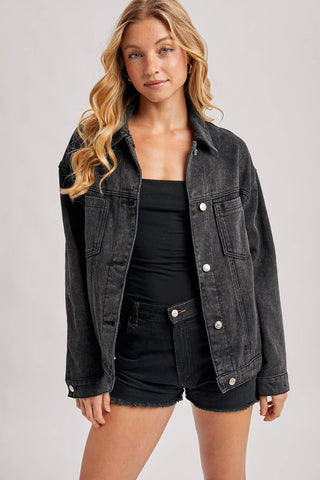 Darby Denim Button Down Oversized Jacket | Black Wash