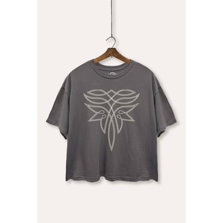 Western Boots Toe Stitch Boxy Crop Top | Charcoal