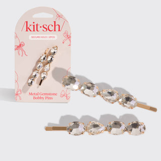 Metal Gemstone Bobby Pins 2pc Set