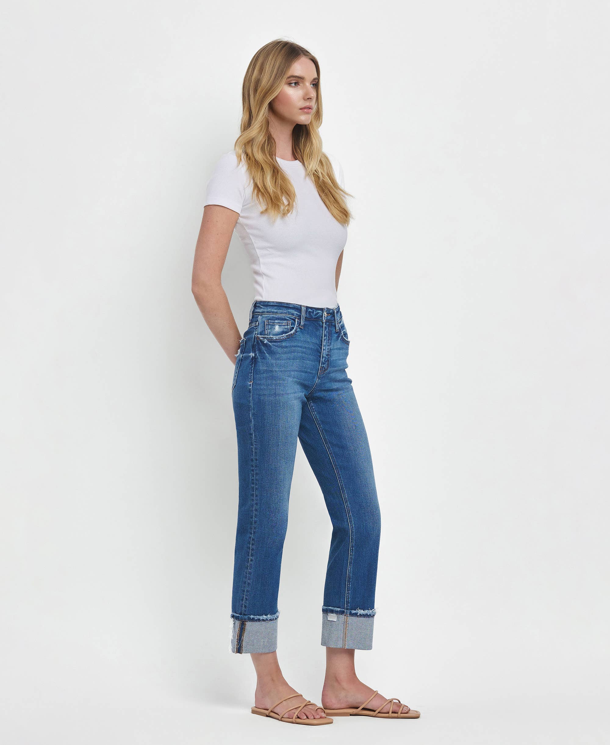 Daphne High Rise Cuffed Straight Jeans