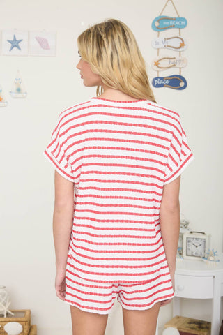 Tessa Textured Stripe Knit Tee | Red