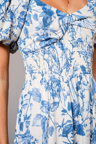 Garden Blue Floral Printed Tiered Maxi Dress