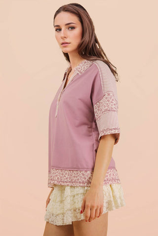 Ophelia Oversized Collared Knit Top | Mauve