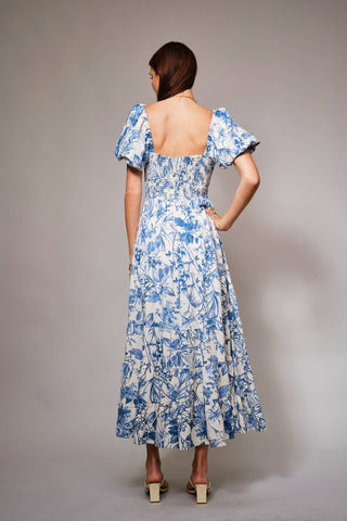 Garden Blue Floral Printed Tiered Maxi Dress