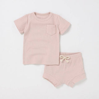 Camden Ribbed Short Set | Dusty Blue