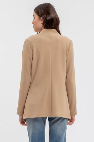 Nelly Notched Collar Long Line Blazer | Khaki