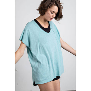 Tri Blend U Neckline Short Sleeve Tunic Top | Multiple Colors