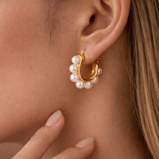Pearl Hoop Earrings | 18K Gold Dipped Stainless Steel