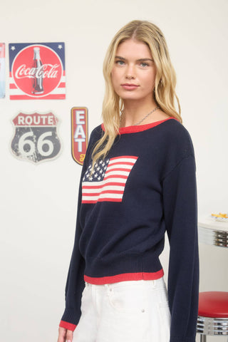 American Flag Knit Drop Shoulder Sweater