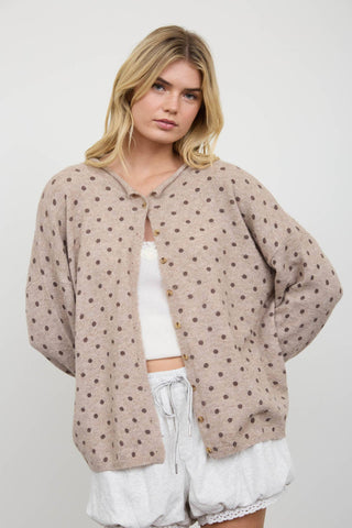 Simply Sweet Polka Dot Raw Edge Cardigan | Light Mocha