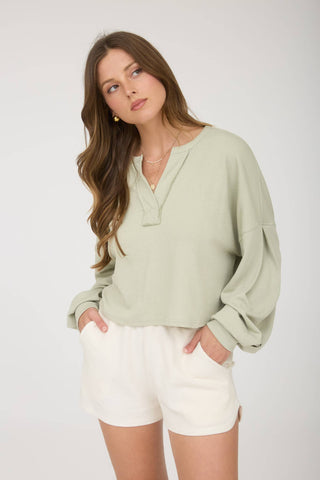 Kara Split Neck Cropped Knit Top | Oatmeal