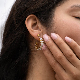 Marquis CZ Stone Hoop Earrings | 18K Gold PVD + Stainless Steel
