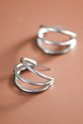 In Three's Hoop Earrings | Silver Tarnish-Resistant Waterproof Stainless Steel