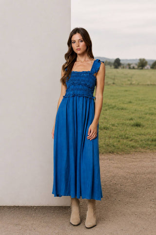 Charlotte Smocked Denim Midi Dress