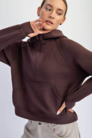 Modal Scuba Quarter Zip Hoodie Jacket | Heather Charcoal