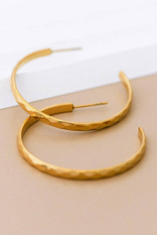 Hammered Hoop Earrings | 18K Gold PVD Plated Waterproof Stainless Steel
