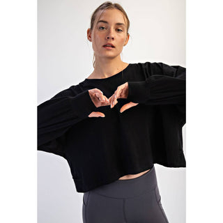 Cotton Slub Open Back Long Sleeve Top | White
