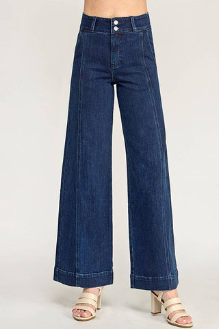 Dark Wash High Rise Stretch Wide Leg Trouser | Petra153