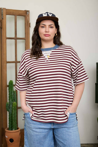 Peyton Plus Size Stripe Colorblock Tee