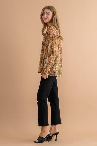 Hannah Floral Chiffon Blouse | Olive