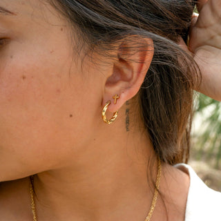 Textured Twisted Huggie Hoop Earrings | 18K Gold PVD + Stainless Steel