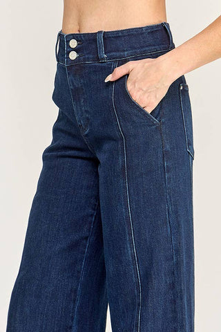 Dark Wash High Rise Stretch Wide Leg Trouser | Petra153