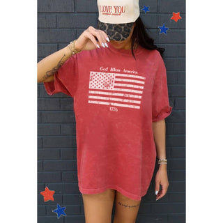 God Bless America Oversized Mineral Graphic Tee | Red