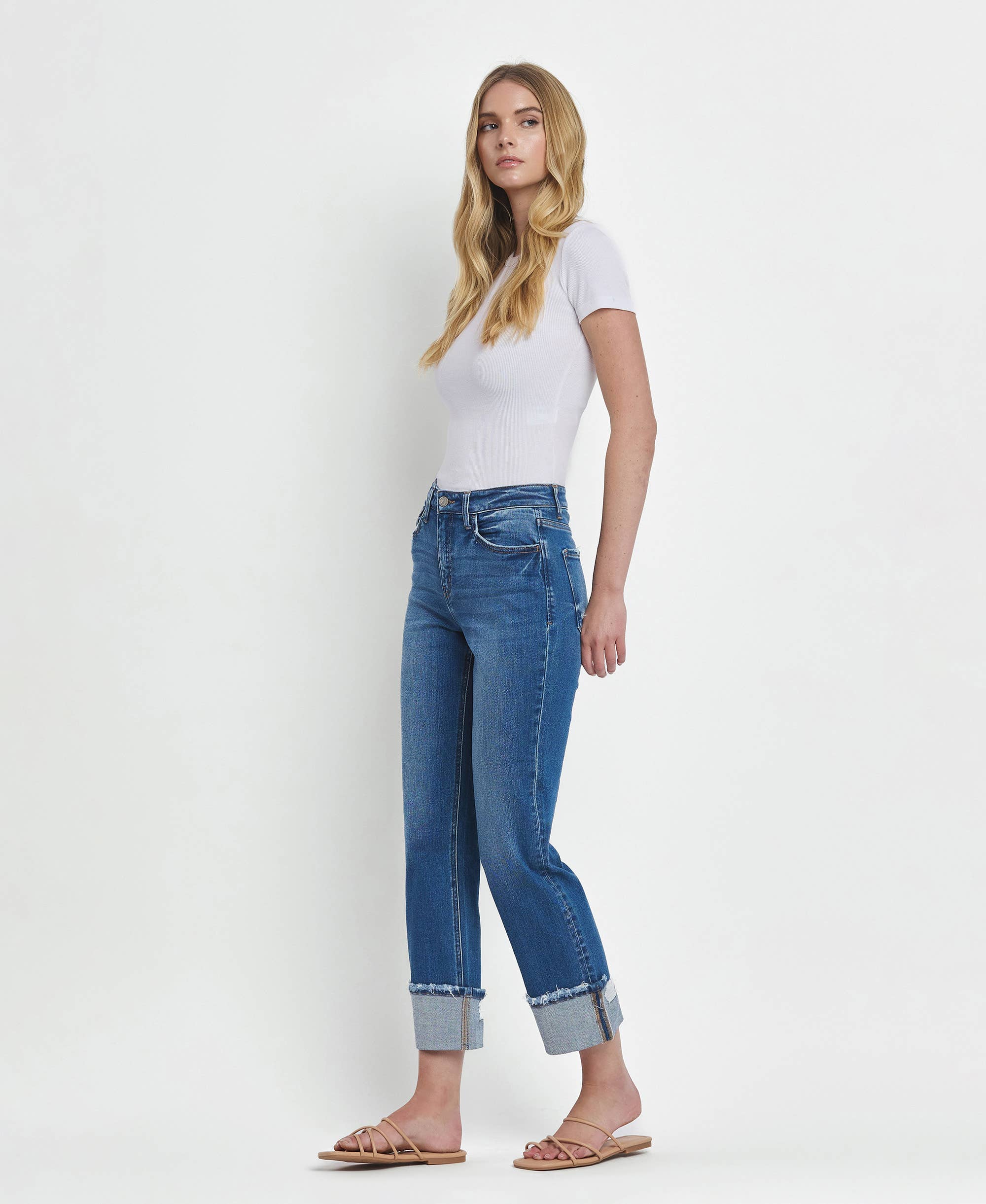 Daphne High Rise Cuffed Straight Jeans