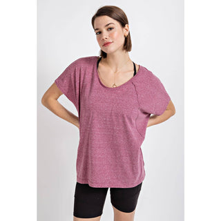 Tri Blend U Neckline Short Sleeve Tunic Top | Multiple Colors