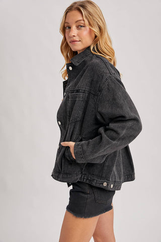 Darby Denim Button Down Oversized Jacket | Black Wash