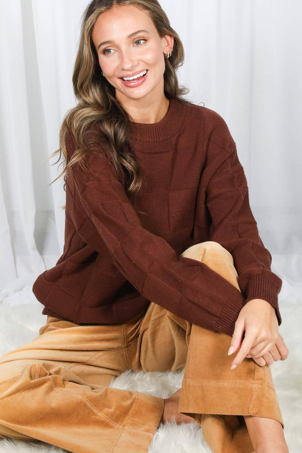 Cece Checkered Sweater | Burgundy Red