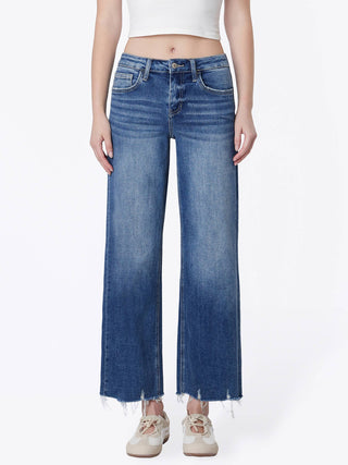 Plus Size Mesmerizes Mid Rise Raw Hem Wide Jeans | Vervet