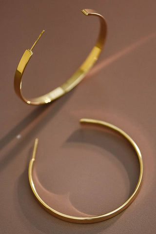 Flattened Hoop Earrings | 18K Gold PVD Plated Waterproof Stainless Steel