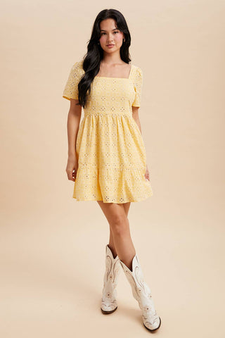 Ellie Eyelet Embroidered Shift Mini Dress | Blue Aura