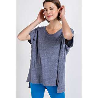 Tri Blend U Neckline Short Sleeve Tunic Top | Multiple Colors