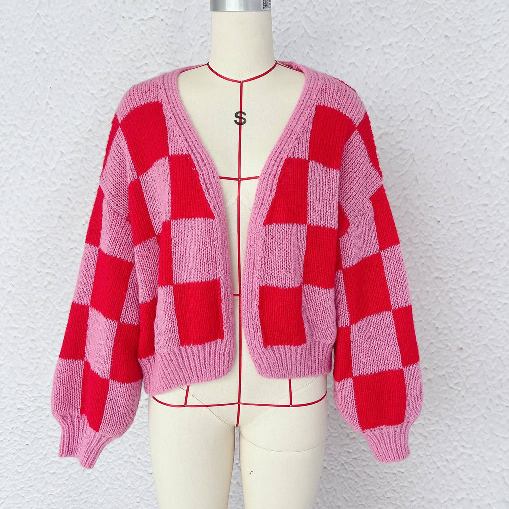 Lover Plaid Chunky Knit Cardigan