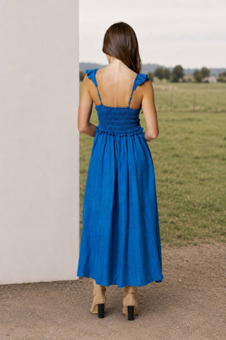 Charlotte Smocked Denim Midi Dress