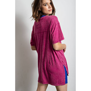 Mineral Washed Short Sleeve Top w/ Side Slit | Brown