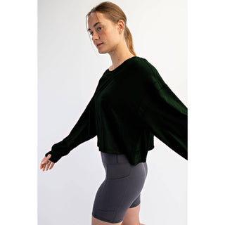 Cotton Slub Open Back Long Sleeve Top | White