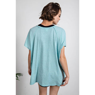 Tri Blend U Neckline Short Sleeve Tunic Top | Multiple Colors