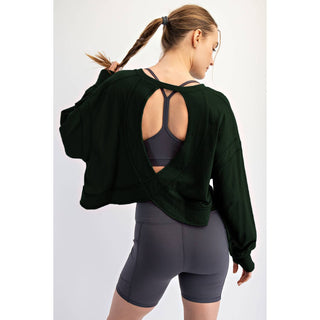 Cotton Slub Open Back Long Sleeve Top | White